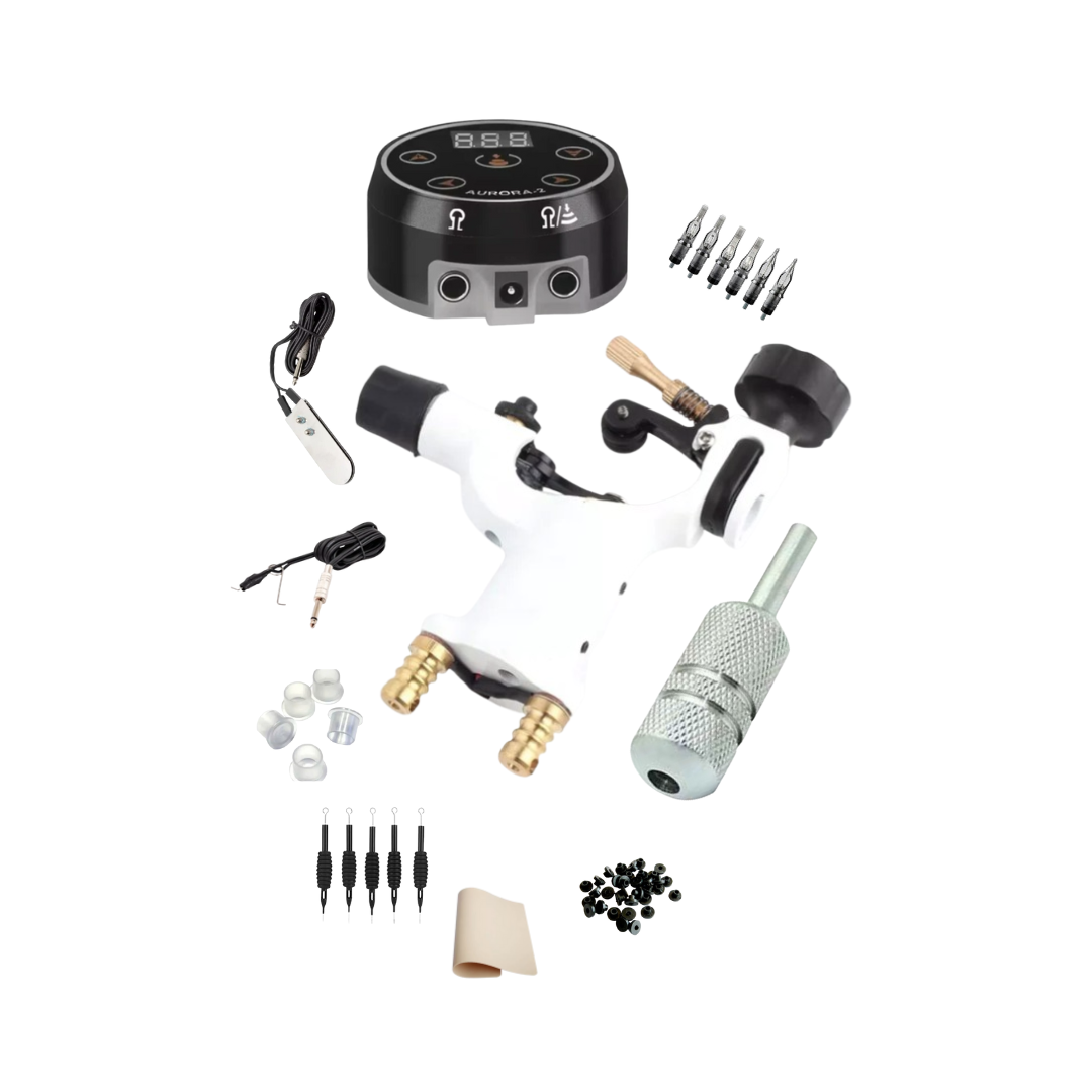 Kit MasterInk - Máquina Dragonfly + Fuente Aurora + Grip Acero